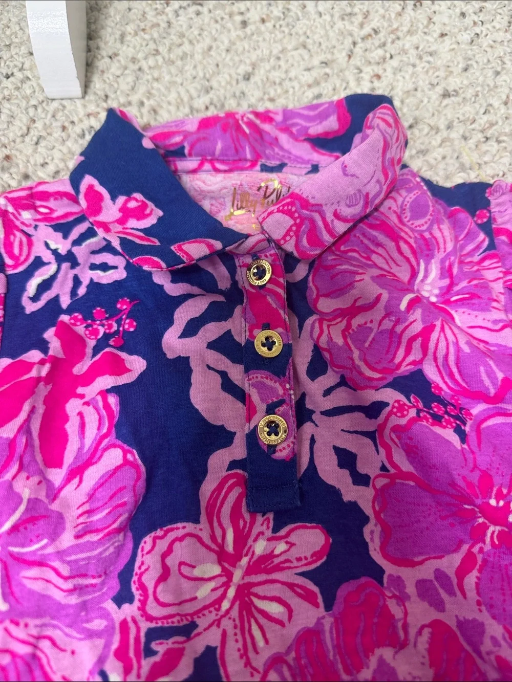 Lilly Pulitzer girls Pink Floral Tunic with Navy Leggings